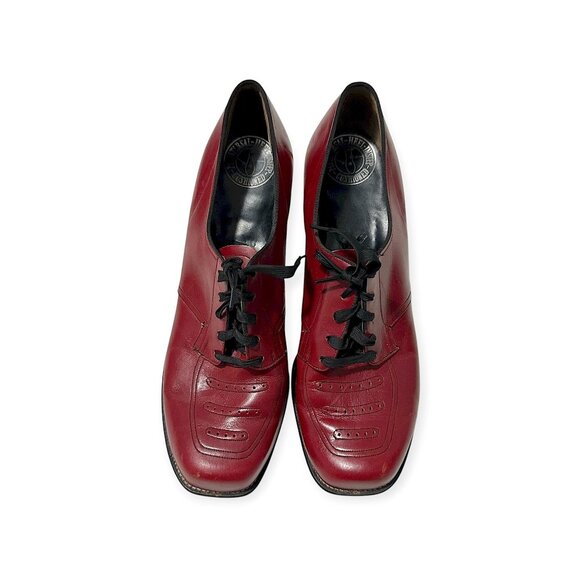Vintage 1940s Red Leather Oxford Heels Arch-Heel Cushioned Insole 7.5 - Picture 15 of 15